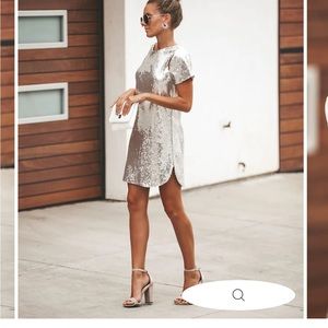 NWT VICI Small Tabloid Silver Sequin Cut Out Shift Dress